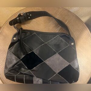 Lucky Brand Black and Gray Patchwork Shoulder Bag